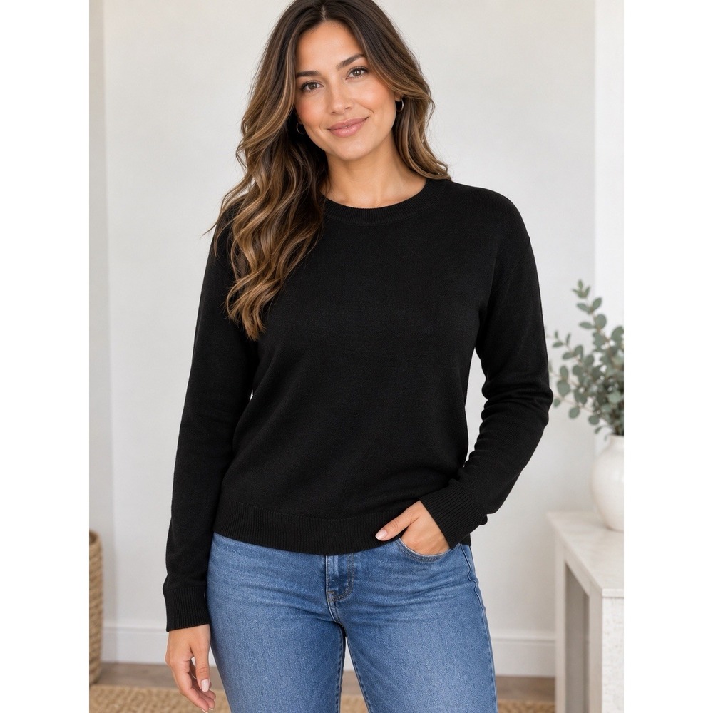 NEW Karen Scott Women's XXL Black Crew Neck Long Sleeve Knit Pullover Sweater